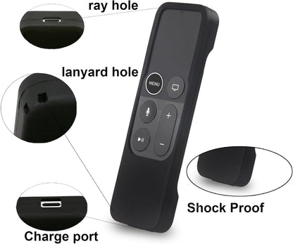 Silicone Case Compatible with Apple TV 4K/HD Siri Remote (1St Gen) - Anti-Slip Shock Proof Soft Remote Cover Case Compatible with Apple TV 4K 5Th 4Th Gen Siri Remote Controller - Black
